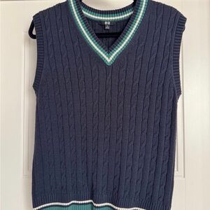 Uniqlo Navy Sweater Vest with Green and White Trim